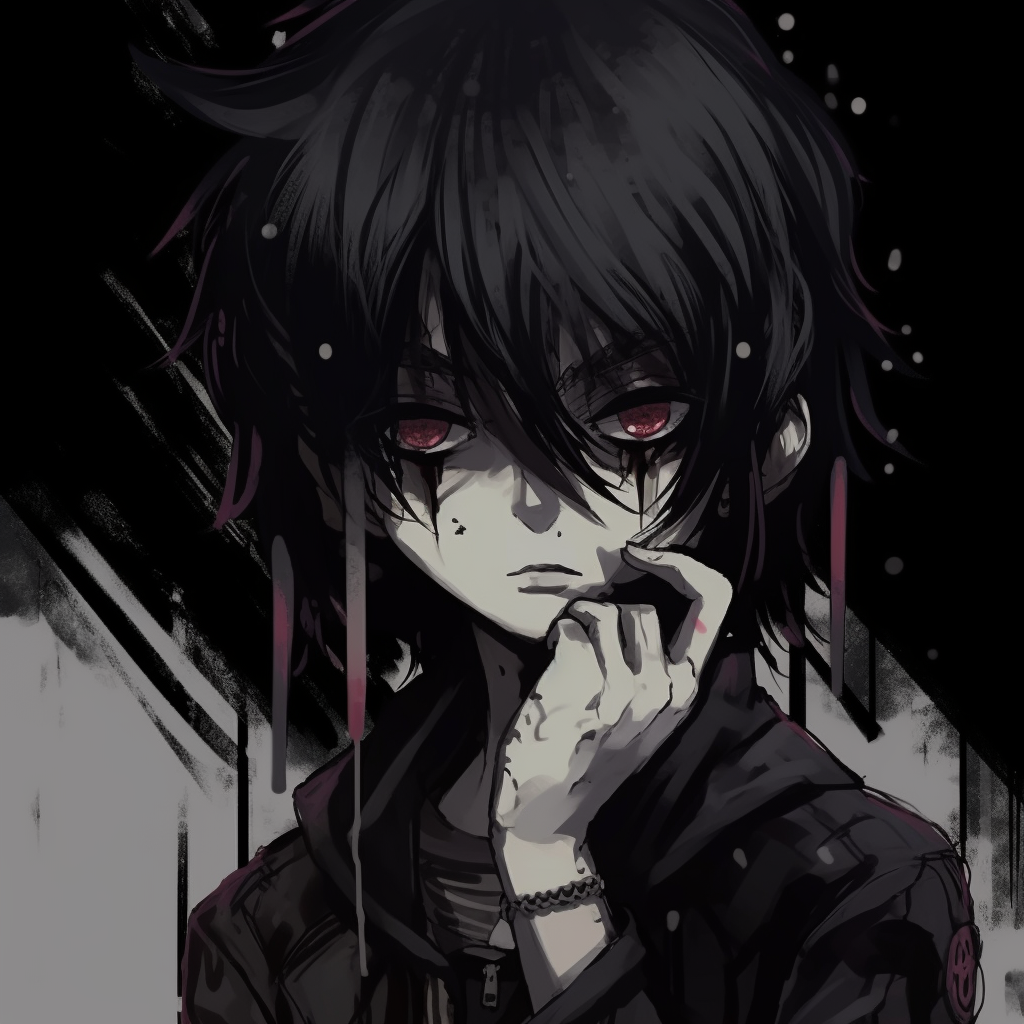 Emo-styled anime character with detailed lines and dark colors. assortment of emo pfp anime