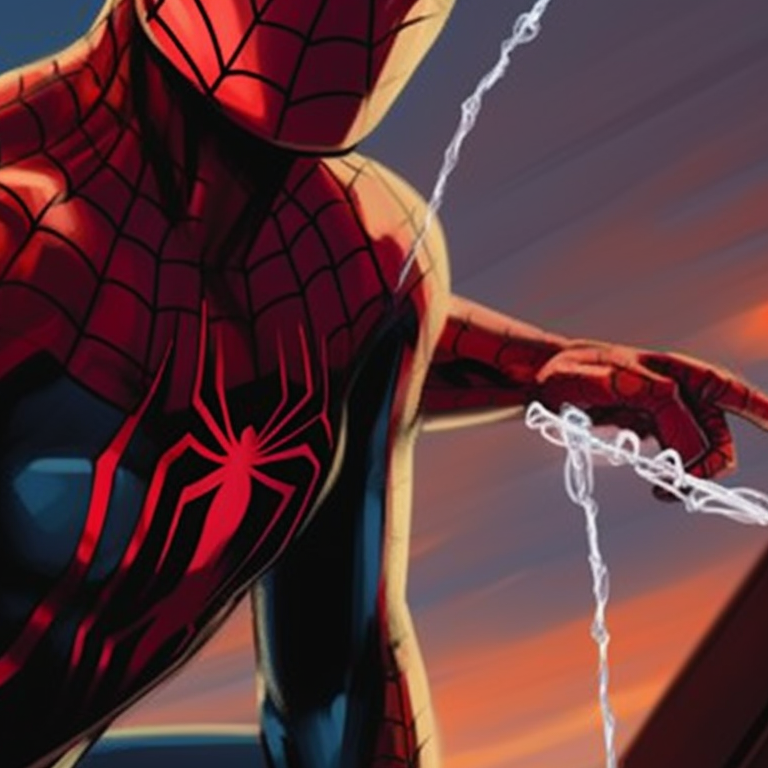 Two Spider-man characters in dynamic web-slinging poses with a city skyline background. cartoon themes for spider man matching pfp pfp for discord.