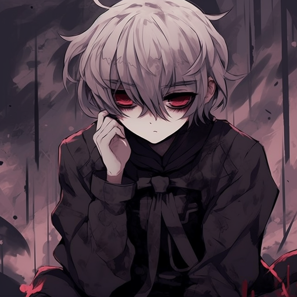Tokyo Ghoul's Kaneki in a brooding pose, dark tones with stark contrasts. pfp aesthetic anime pfp for discord.