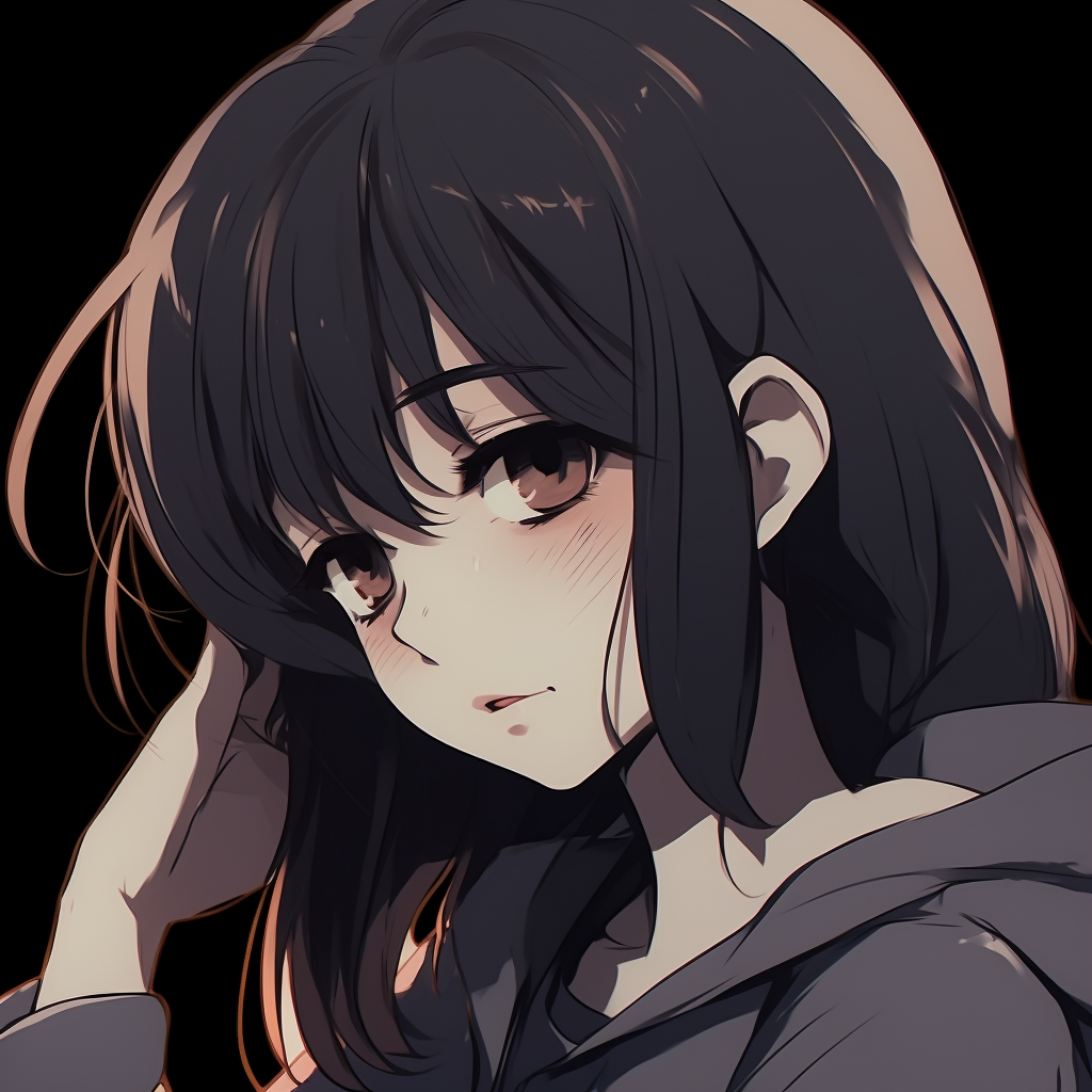 Anime girl in a desolated scene, minimalistic style and dark hues. depressed anime girl pfp avatar pfp for discord.