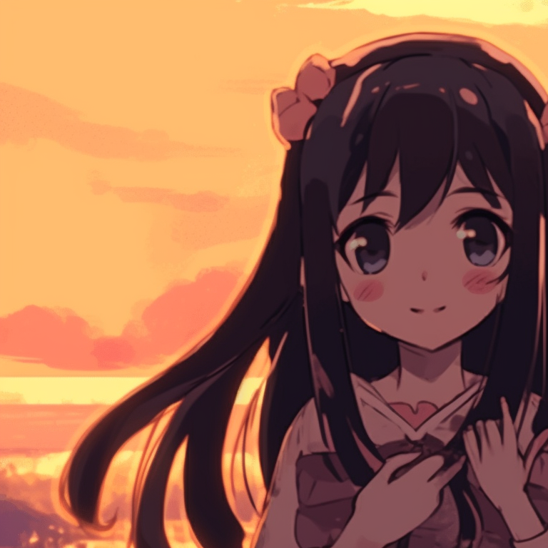 Two characters in a heartwarming moment as the sun sets, warm tones and silhouettes prevailing. heartfelt matching pfp gif pfp for discord.