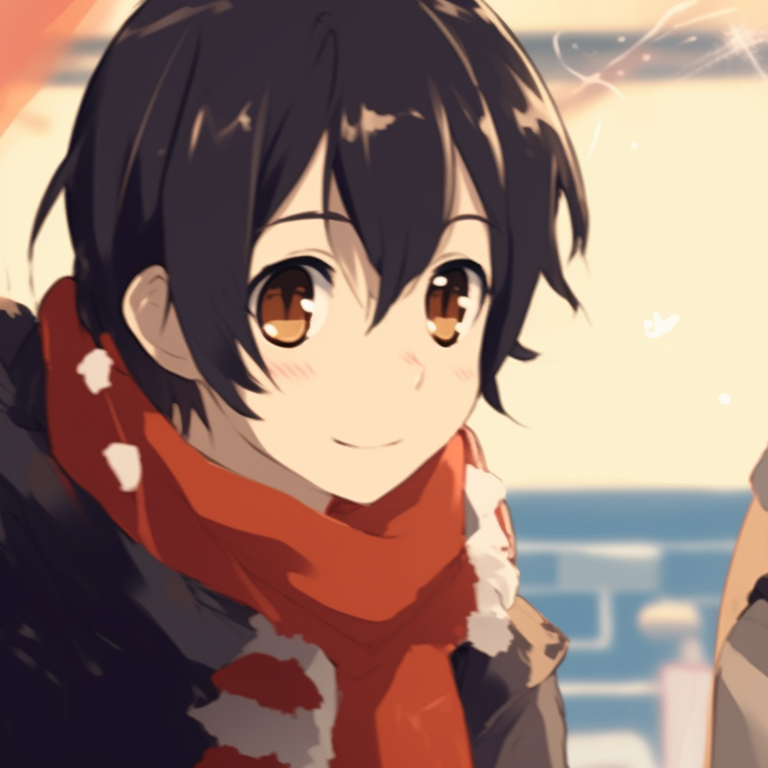 Two characters outdoors, snow falling, enjoying a playful snowball fight. trendy matching christmas pfp gif pfp for discord.