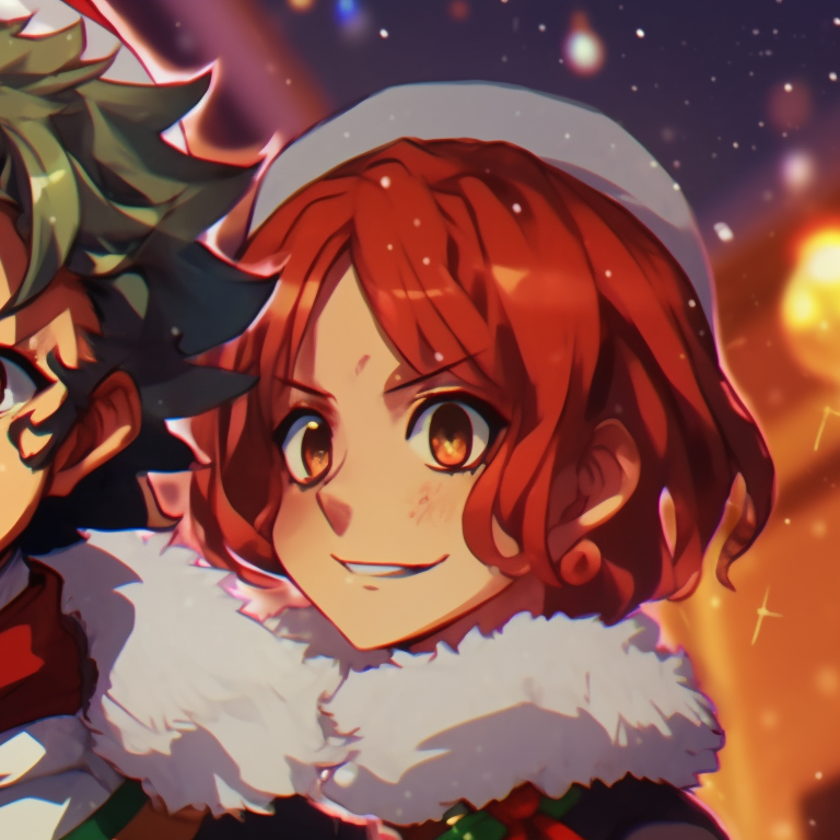 Two characters in combat poses against a Christmas themed background, highlighting dynamic lines and contrasting hues. demon slayer christmas wallpapers pfp pfp for discord.