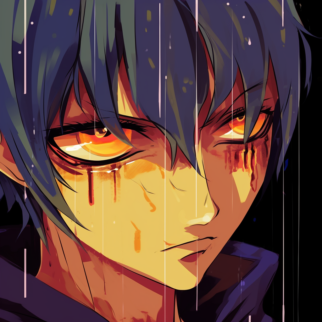 Naruto Uzumaki in a sad pose, outline emphasis and warm color palette. high-quality anime sad pfps