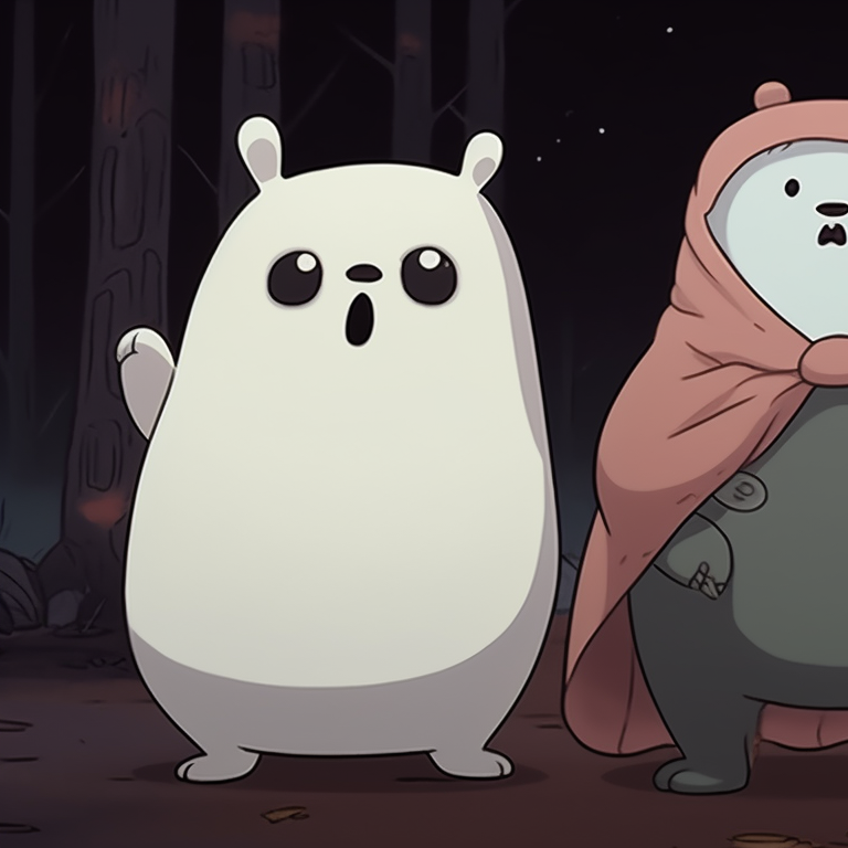 Silhouettes of the three bear brothers against a moonlit fearsome forest, radiant moonlight and saturated colors. creative we bare bears matching halloween pfps pfp for discord.