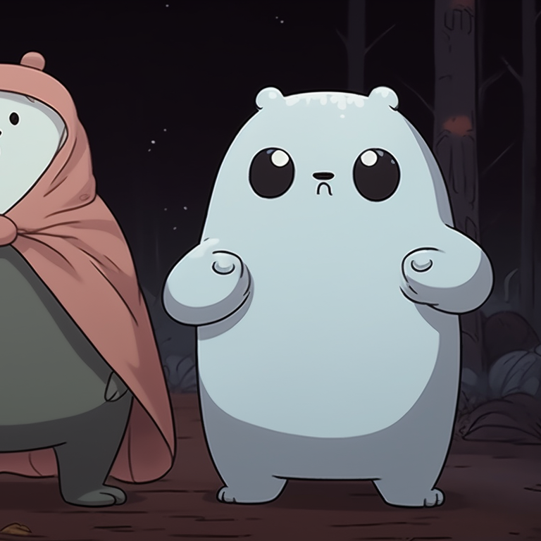 Silhouettes of the three bear brothers against a moonlit fearsome forest, radiant moonlight and saturated colors. creative we bare bears matching halloween pfps pfp for discord.