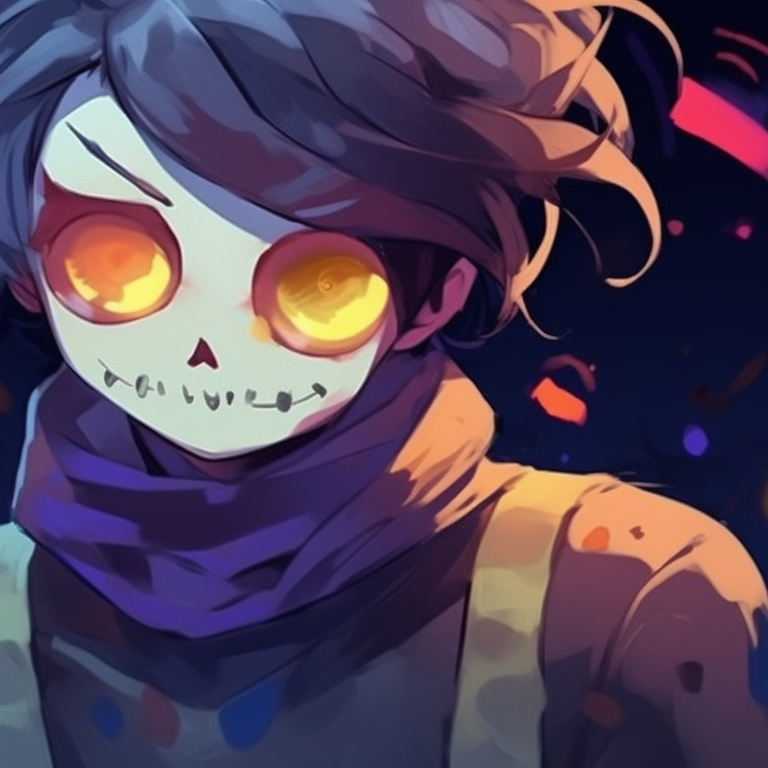 Two characters dressed as classic monsters, somewhat abstract style with bright pops of color. matching pfp not cringe halloween theme cartoon pfp for discord.