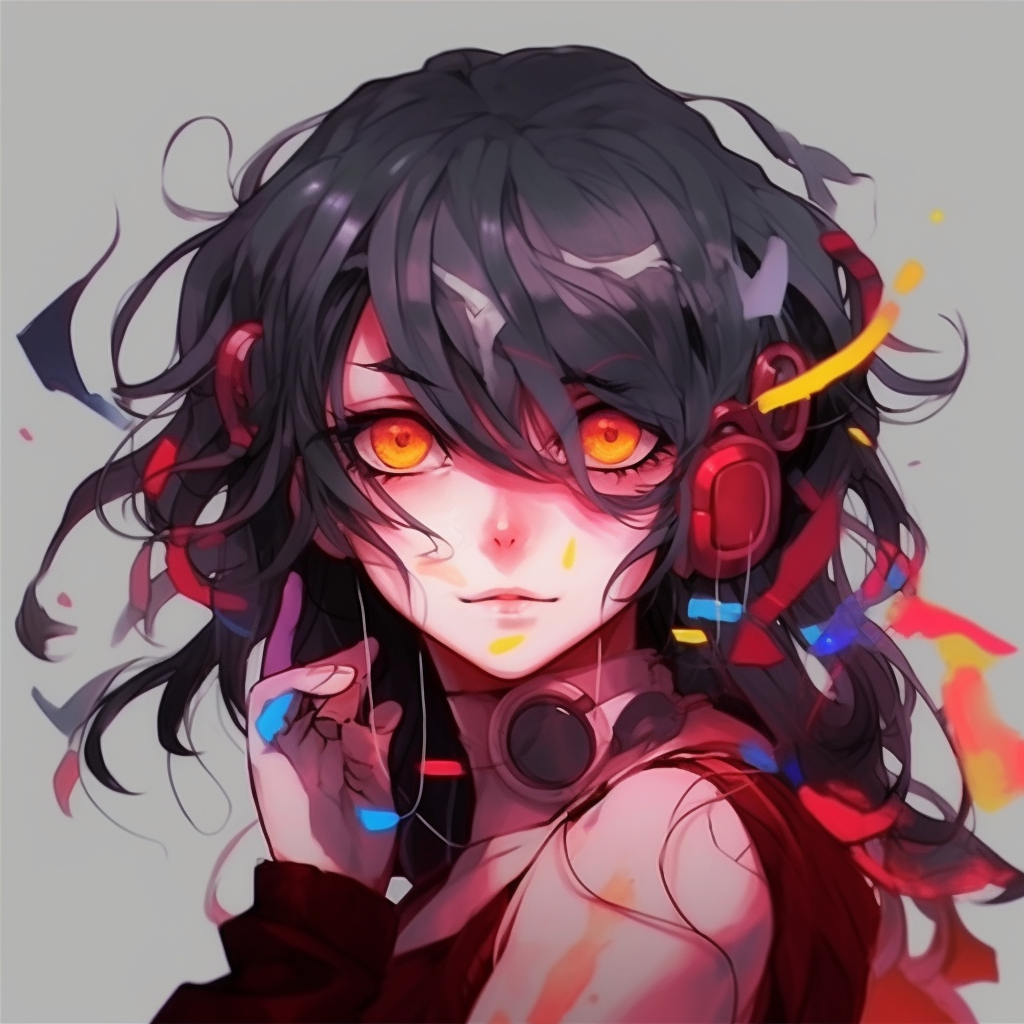 Unconventional anime character design, displaying a girl in an array of psychedelic colors. crazy anime girl pfp drawing guide pfp for discord.