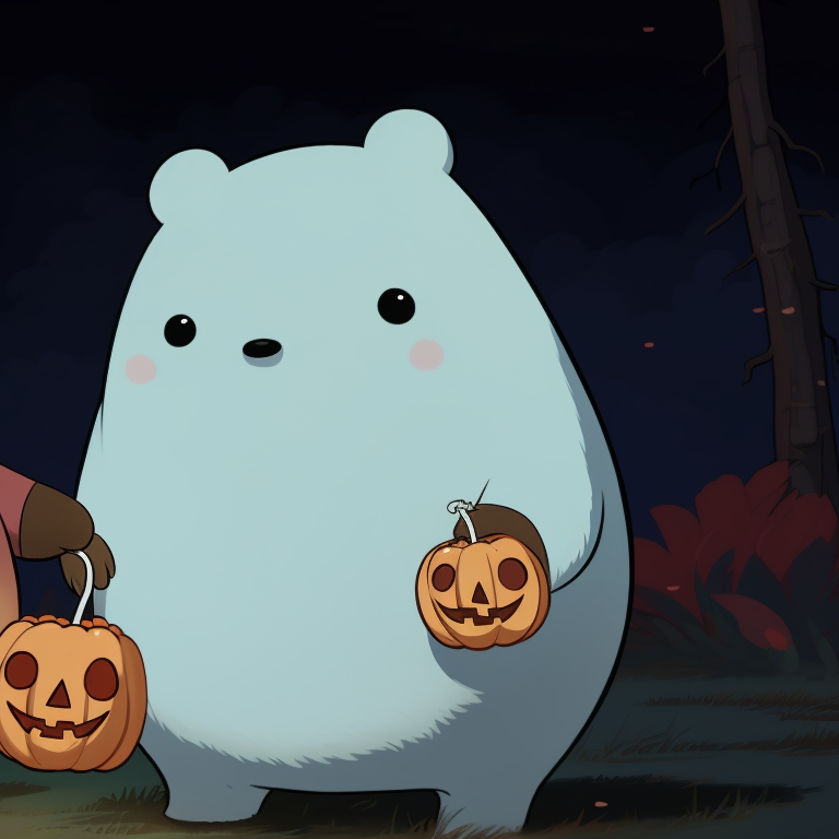 Two characters surrounded by jack-o-lanterns, earthy tones and playful style. we bare bears halloween pfp gallery pfp for discord.