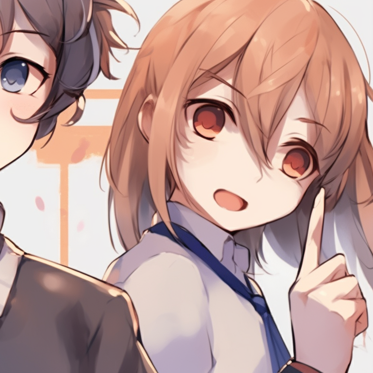 Four characters showing friendly interactions, with gentle color blending and relaxed poses. anime pfp matching for group chat pfp for discord.