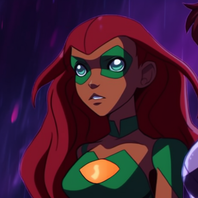 Robin and Starfire in battle poses, dynamic composition and intense coloring. teen titans robin and starfire matching pfp pfp for discord.