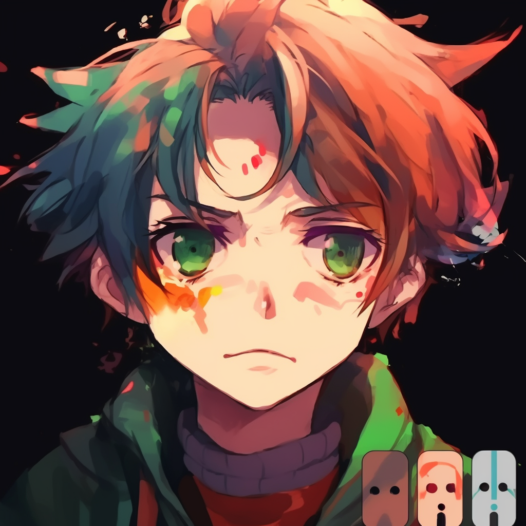 Dramatic expression of Tanjiro, exaggerated expressions and vibrant colors. aesthetics of cringe anime pfp pfp for discord.