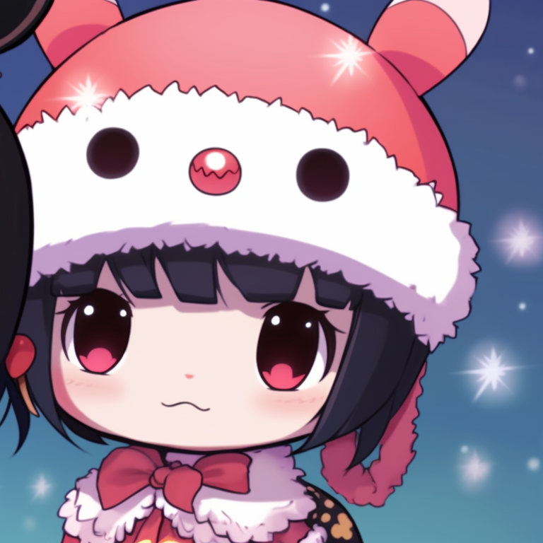 Kuromi characters sharing a Christmas cake, emphasized food details and warm colors. matching kuromi christmas pfp ideas pfp for discord.