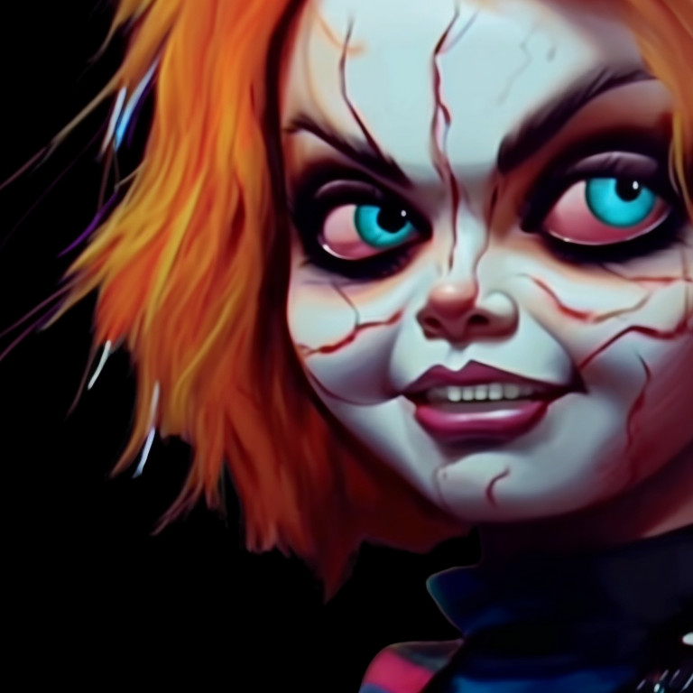 Chucky and Tiffany, clashing auras of love and hatred, with intricate character designs and detailed expressions. chucky and tiffany pfp ideas pfp for discord.