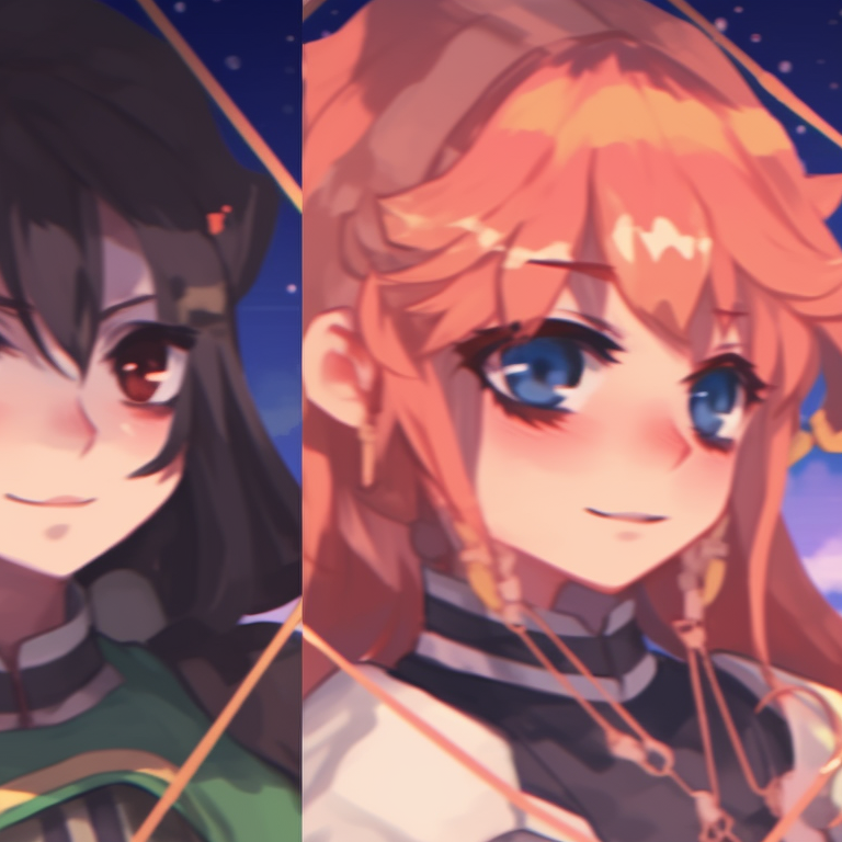 Characters surrounded by a bail of flowers, with a blend of spring colors and soft glow. unique matching pfp for 4 friends pfp for discord.