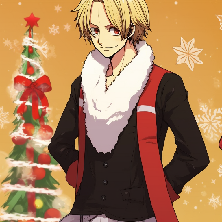 Sanji in festive outfits, warm color palette and soft shading. anime style matching sanji christmas pfp pfp for discord.