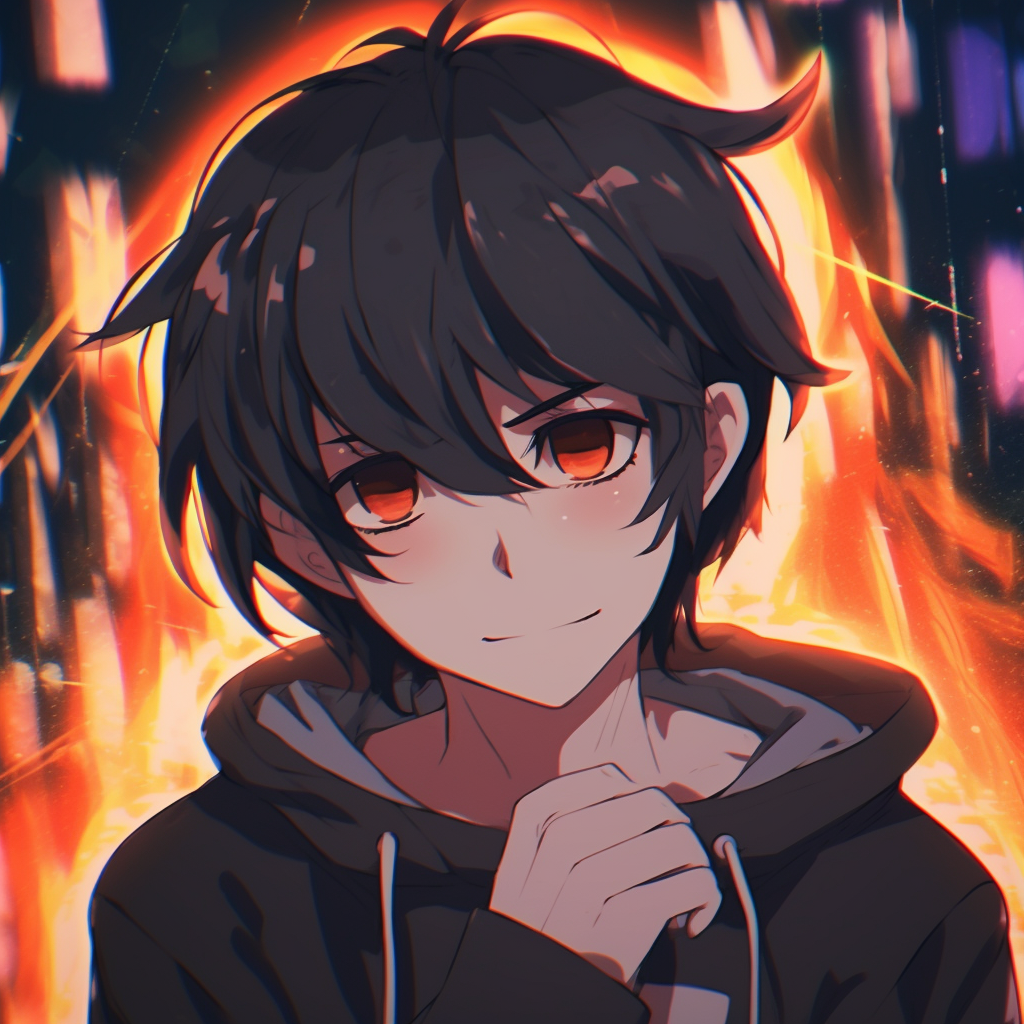 Anime boy distinguished by neon highlights, showcasing luminous lines. pfp anime with aesthetic feel