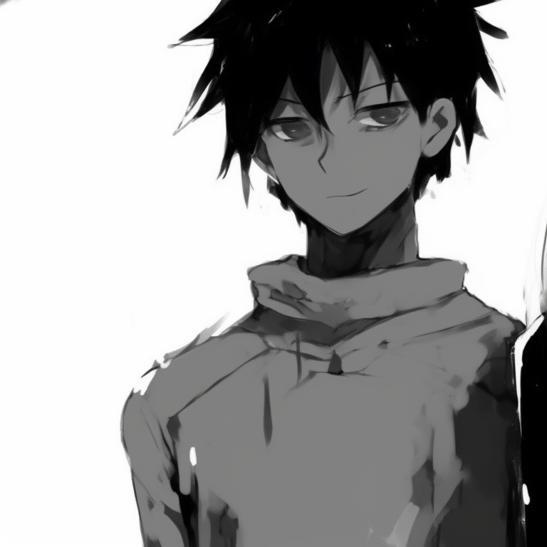 Two characters in a standing pose, black and white hues, streaks of shadow between them. black and white matching pfp ideas pfp for discord.