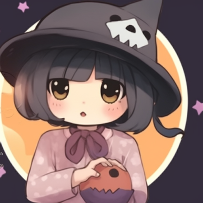 Close-up of two characters guarding a magical pumpkin, featuring a mix of soft and vibrant colors with fine Halloween-themed details. cute halloween matching meme pfp for best friends pfp for discord.