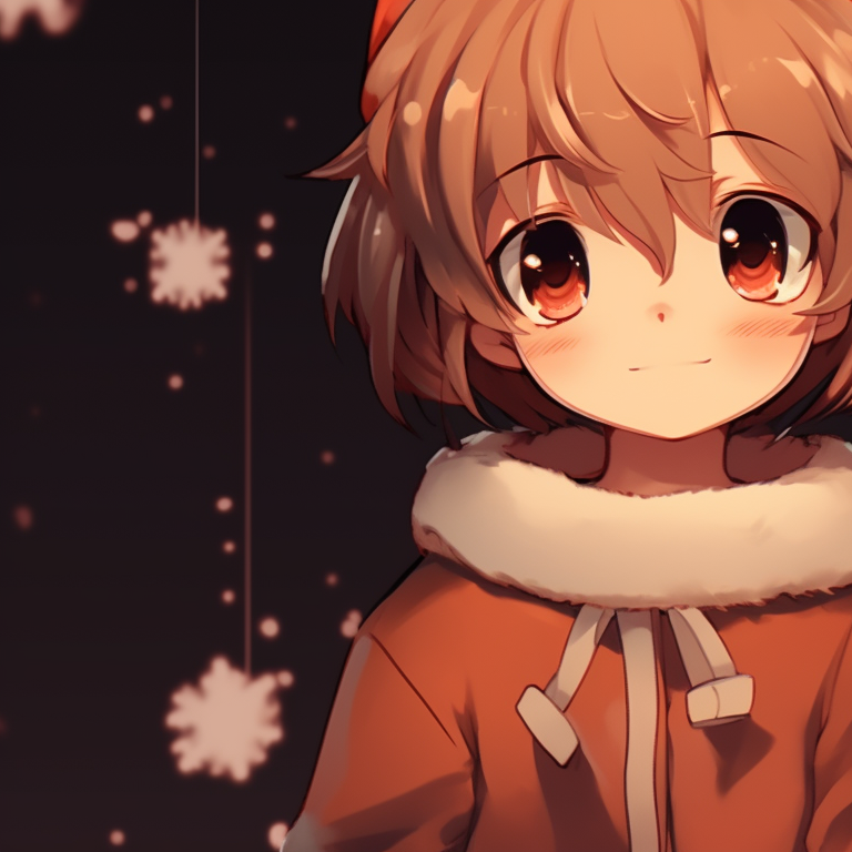 Two characters in matching Santa hats, a burst of tangerine circled around them, establishing a festive mood. unique matching orange christmas pfp pfp for discord.