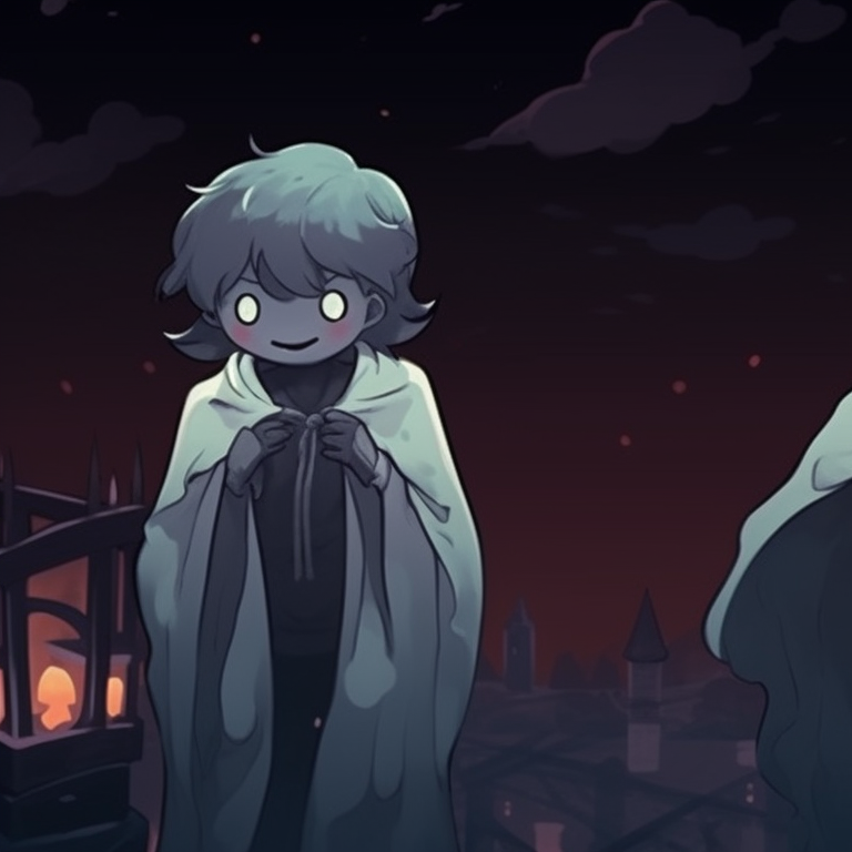 Two characters as vampires, deep reds and blacks for a haunting mood, standing side by side. matching pfp not cringe halloween theme cartoon pfp for discord.