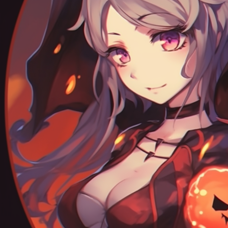 Two characters in enchanting costumes, fine details and glittering accents, casting a spell together. anime hot matching pfp halloween theme pfp for discord.