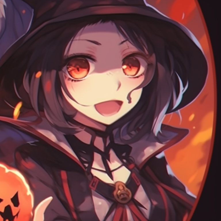 Two characters in enchanting costumes, fine details and glittering accents, casting a spell together. anime hot matching pfp halloween theme pfp for discord.