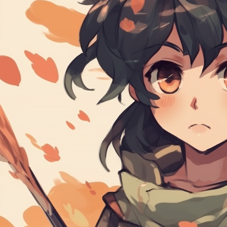 Two characters poised with swords, earthy color palette. anime themed matching pfp pfp for discord.