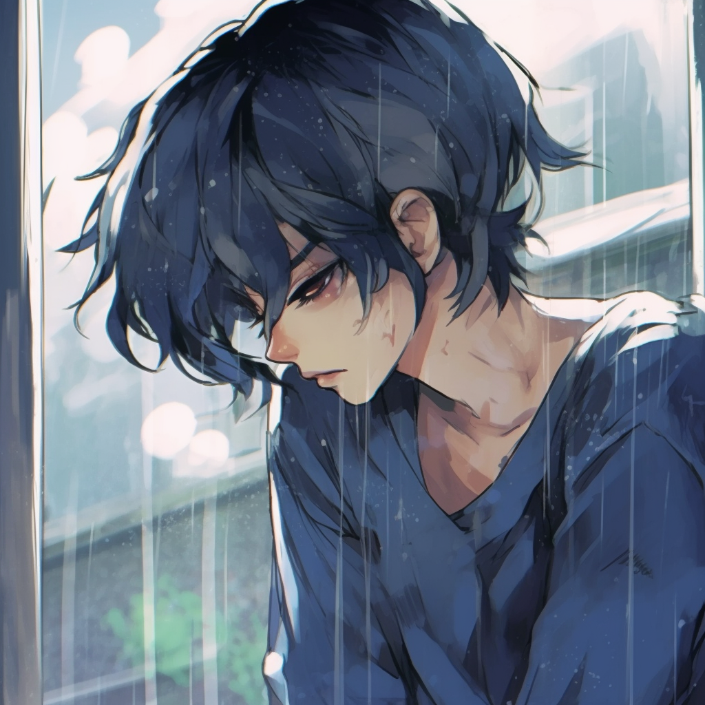 Close-up of a sorrowful female character, her eyes brimming with sadness as the monochrome color scheme emphasizes the emotion. anime depressed pfp: female characters pfp for discord.