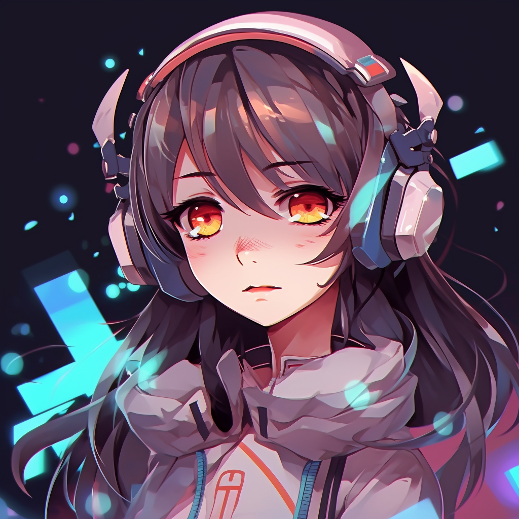 A futuristic-looking girl with stylish goggles, lots of neon colors and geometric elements. innovative girl anime pfp