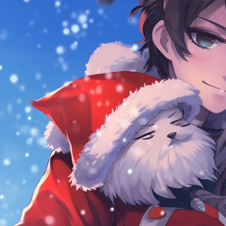 Two characters, each holding a Christmas ornament, soft colors and gentle expressions. best matching christmas discord pfp versions pfp for discord.