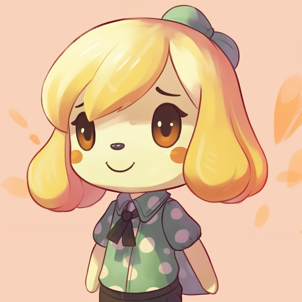 Isabelle with a big smile, emphasis on her positive nature and cheerful color palette. illustrative animal crossing pfp
