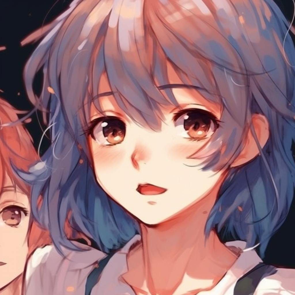 A profile image of an anime character with a suspicious expression, noticeable by intensified shadows and color blocking. anime pfp sus-face illustrations
