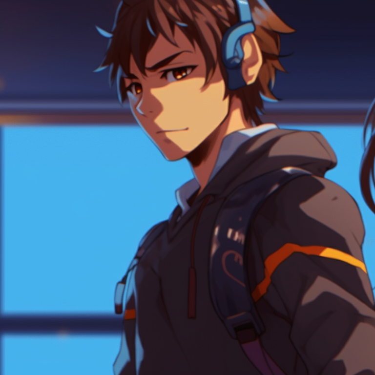 Two characters adorned with various gaming paraphernalia, lively colors and vivid expressions. matching gif pfp for gamers pfp for discord.