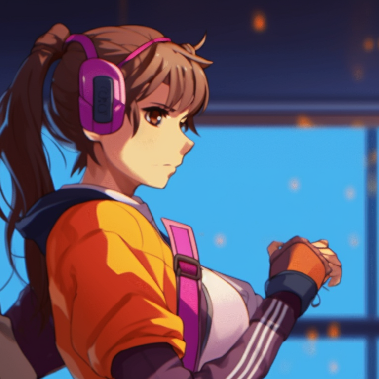 Two characters adorned with various gaming paraphernalia, lively colors and vivid expressions. matching gif pfp for gamers pfp for discord.