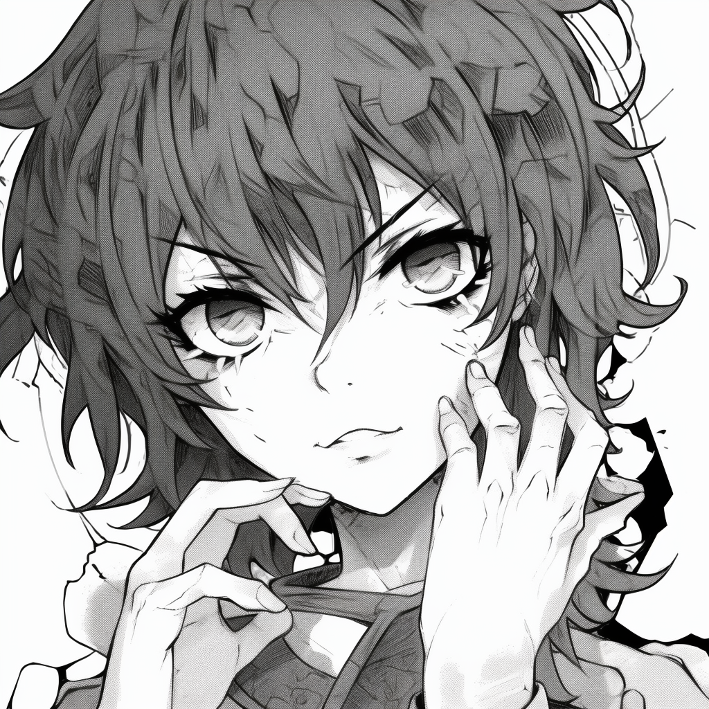 A sketch of an anime character, featuring intricate linework and strong contrasts. black and white anime pfp manga