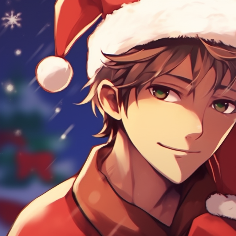 Two characters, one wearing a Santa hat, the other staring in surprise, bold colors. ideal christmas pfp matching themes for school pfp for discord.