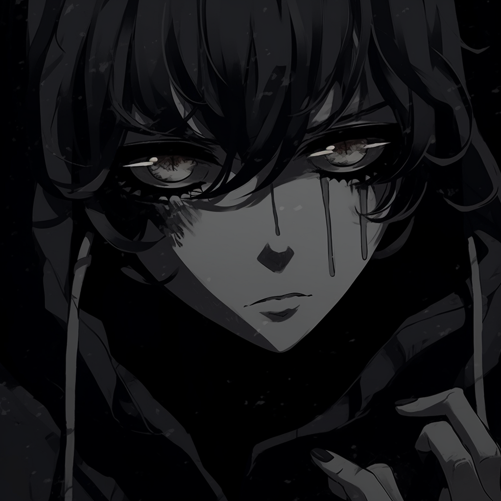 Profile of an anime character with obscured features and a mysterious aura, with emphasis on dark shades. anime pfp dark with mysterious themes pfp for discord.