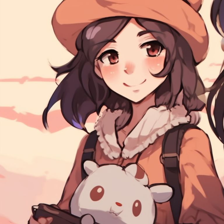 Two school-uniform-clad characters, soft colors and gentle smiles, posing with linked arms. matching pfp for best friends inspiration pfp for discord.