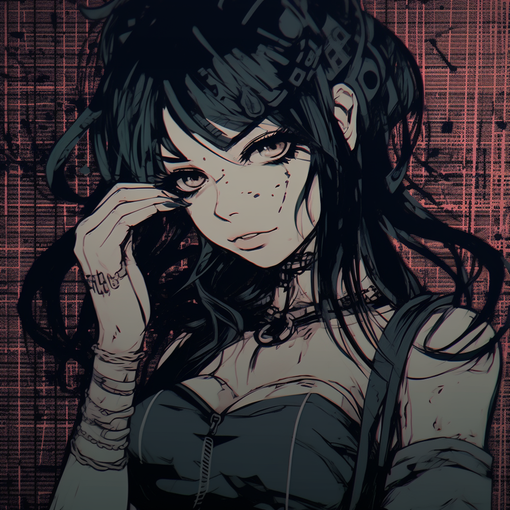 Anime girl showcased in a softer grunge aesthetic with gentle pastels blushes, faded saturation. grunge anime pfp for girls