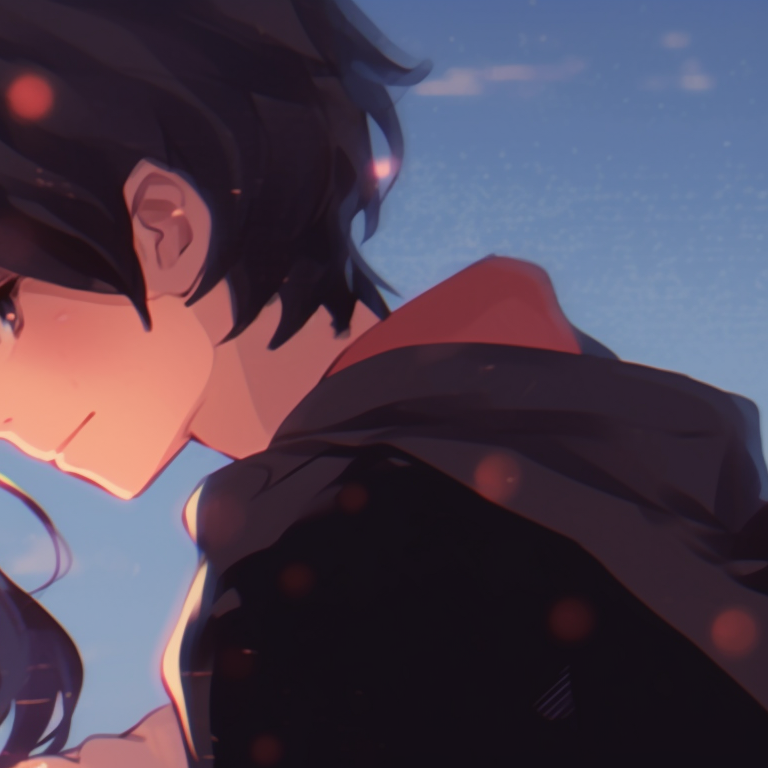 Two characters holding hands, relaxed expressions, and warm colors underscoring the mood. matching pfp gif for loved ones pfp for discord.