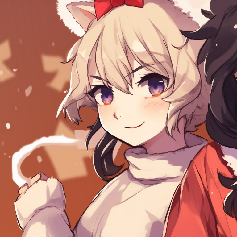 Two Demon Slayer characters, adorned in Christmas hats, back-to-back. matching christmas demon slayer pfp characters pfp for discord.