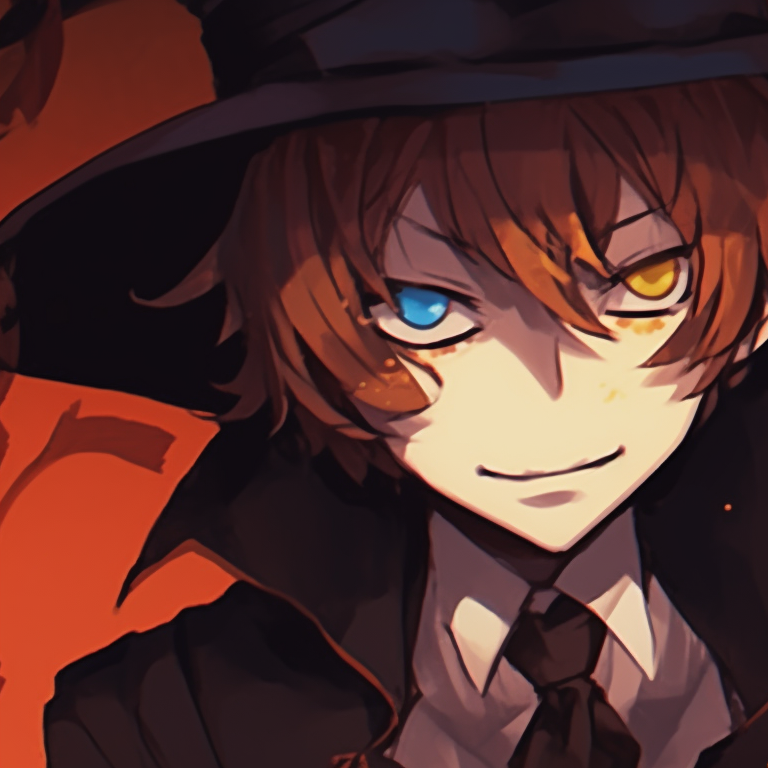 Two characters, Chuuya and Dazai, donning ghostly attires, muted tones and detailed shading. matching pfp dazai chuuya halloween theme pfp for discord.