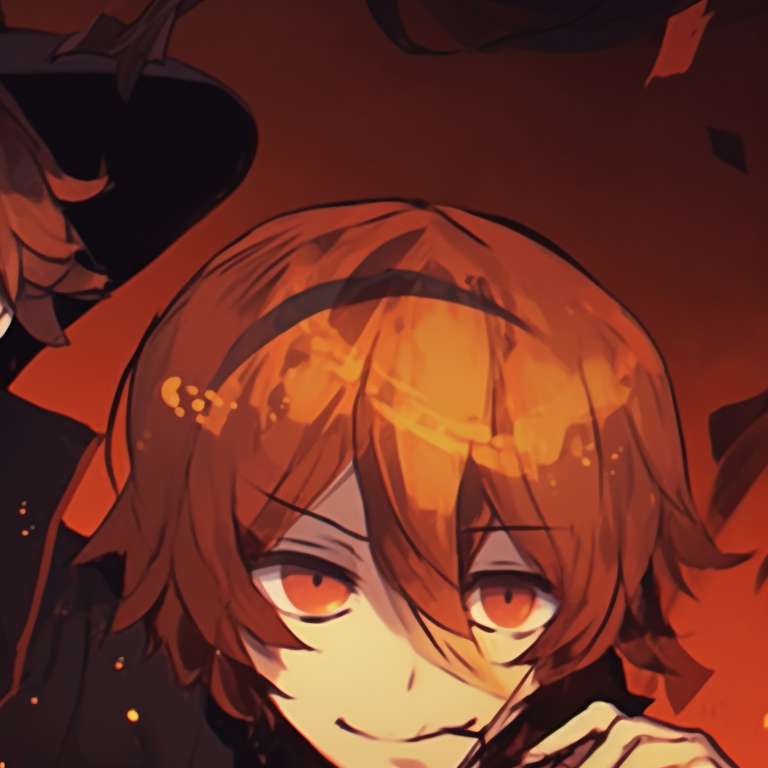 Two characters, Chuuya and Dazai, donning ghostly attires, muted tones and detailed shading. matching pfp dazai chuuya halloween theme pfp for discord.