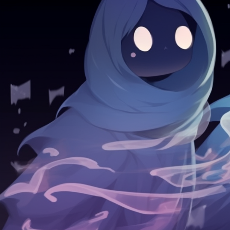 Close-up of two ghost characters, soft haunting glow, faintly visible facial features. matching pfp not cringe halloween theme ghost pfp for discord.