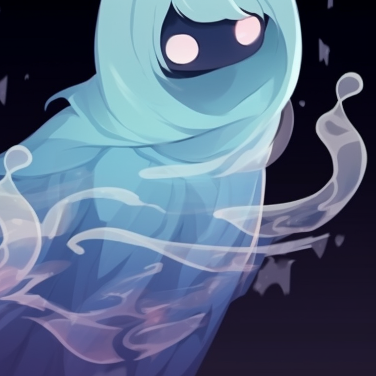 Close-up of two ghost characters, soft haunting glow, faintly visible facial features. matching pfp not cringe halloween theme ghost pfp for discord.