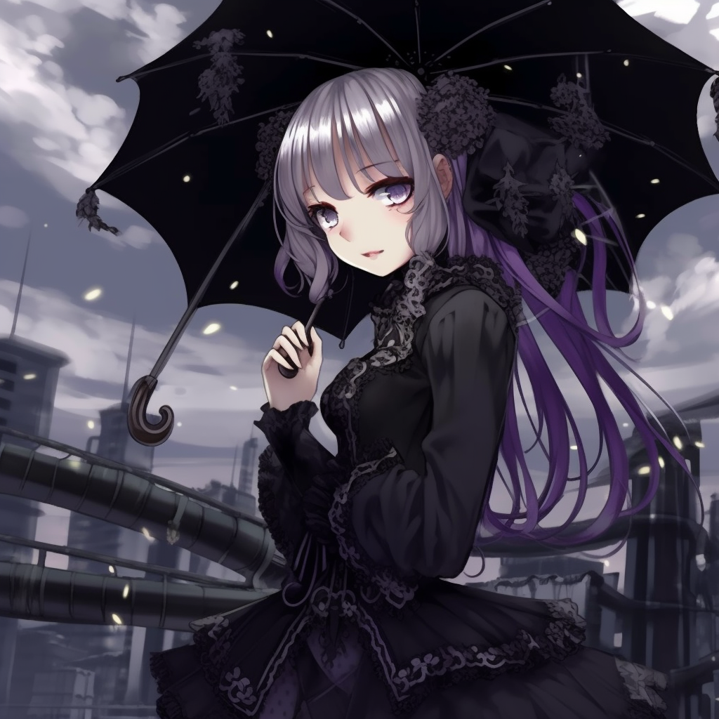 Close-up of a Gothic anime character, porcelain skin tone contrasting with her dark clothing and emphasis on lace details. enthralling gothic anime pfp