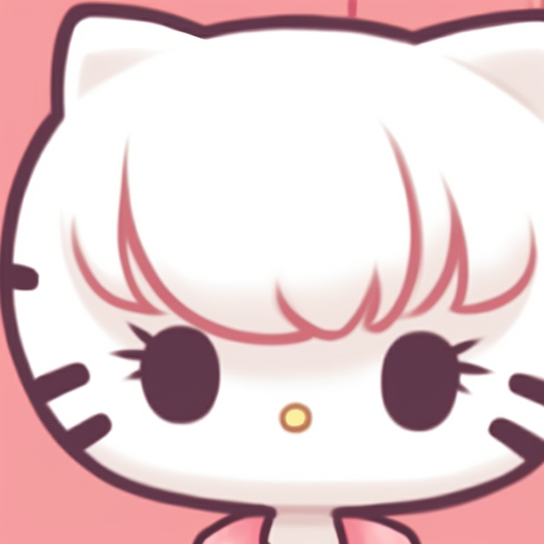 Two characters, one with Hello Kitty hair clips and the other with a Hello Kitty badge, soft colors and harmonious expressions. hello kitty pfp matching boys and girls pfp for discord.