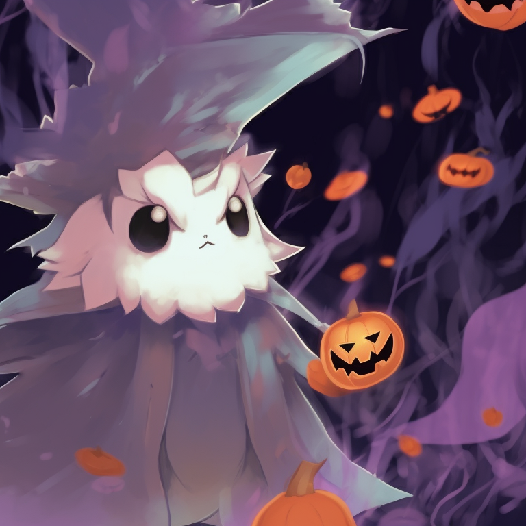 Two ghost-type Pokemon surrounded by a shroud of eerie mist, pastel tones and soft shading. creative matching pokemon pfp halloween theme ideas pfp for discord.