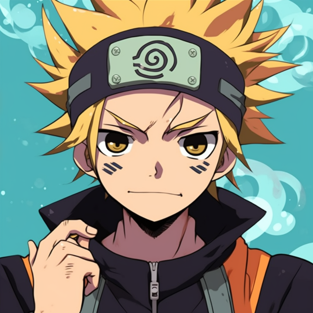 Naruto in a humorous setting, characterized by dynamic movement and spirited colors. boys with funny anime pfps